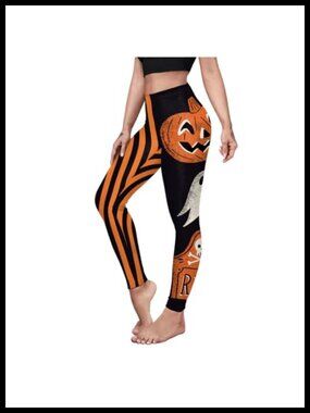 Halloween Leggings 3D Skull Pumpkin Print High Waist Stretchy Workout Yoga Pants